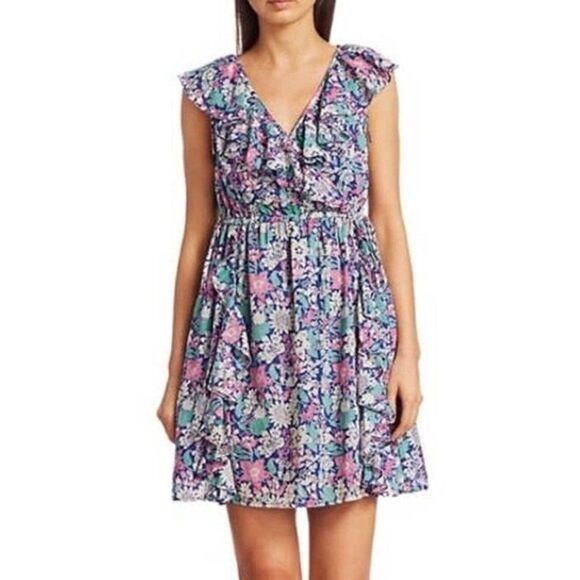 Banjanan NWT Wo Sylvie Floral Ruffled Mini Dress in Annas Wild Garden Size Small - Picture 1 of 10